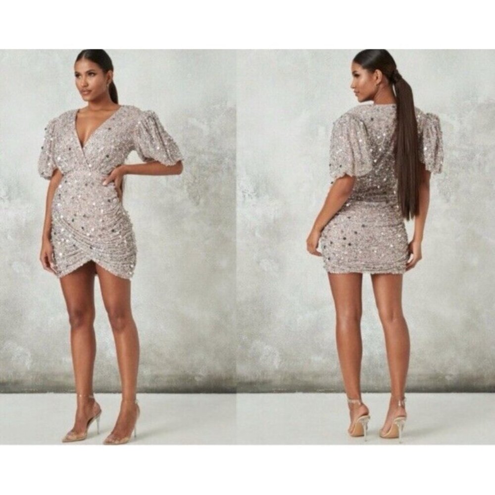 Peace + Love Sequin Dress 6 Small Blush Silver Holiday Party Wedding Cruise